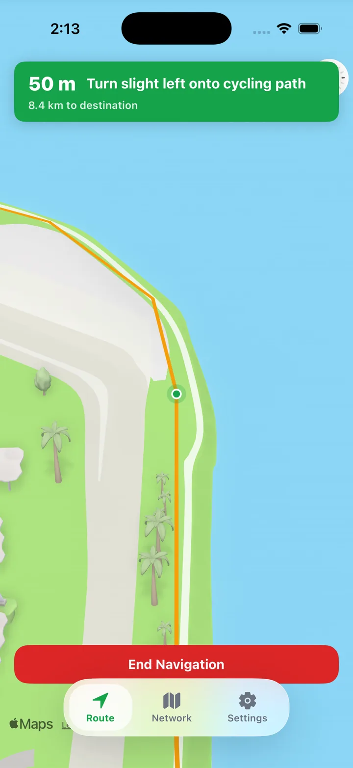 OtterCycle turn-by-turn navigation screen